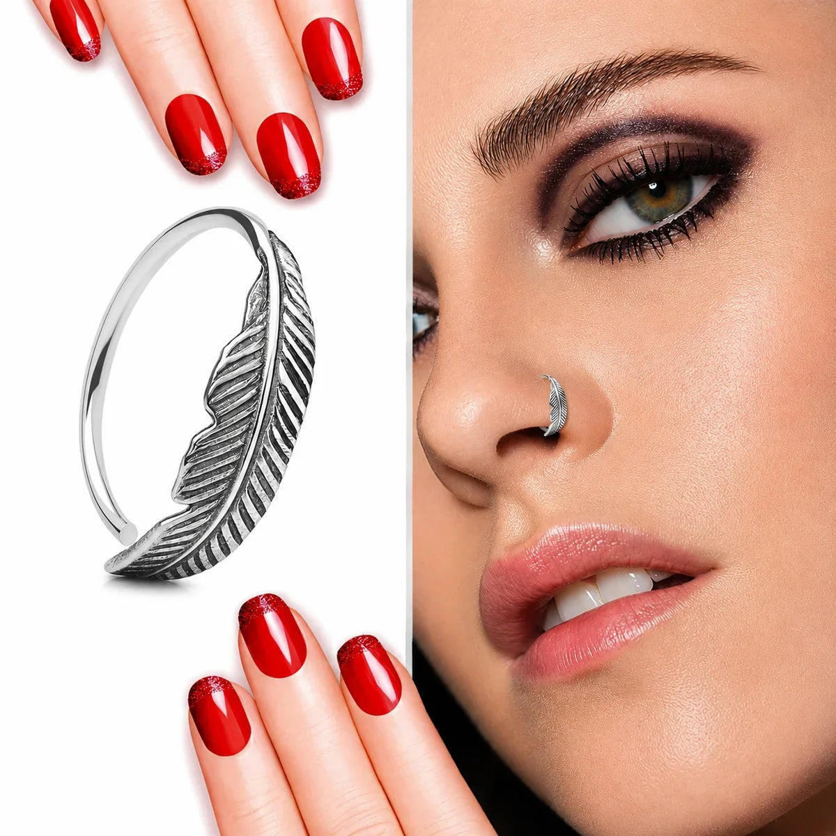 Feiner Feder-Piercingring aus 925 Sterling Silber – eleganter Ohr- & Nasenschmuck