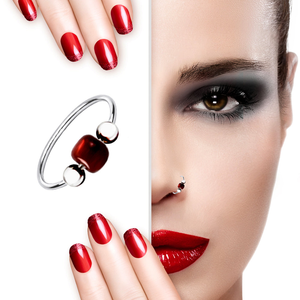 Eleganter 925 Sterling Silber Piercing Ring mit rotem Stein – vielseitig für Nase, Ohr & Lippe