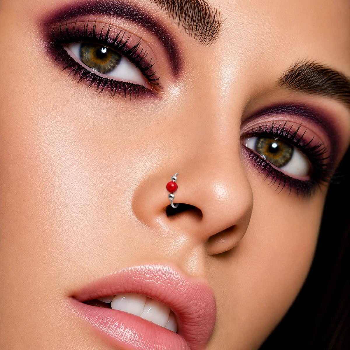Eleganter 925 Sterling Silber Piercing Ring mit rotem Stein – vielseitig für Nase, Ohr & Lippe