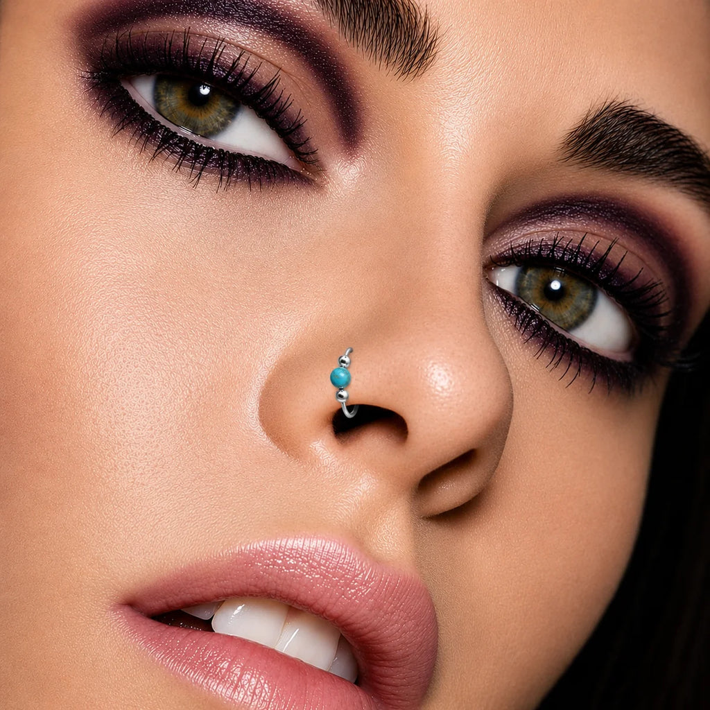 Eleganter Piercing-Ring aus 925 Sterling Silber mit Türkis – Nasen-, Ohr- & Lippenring