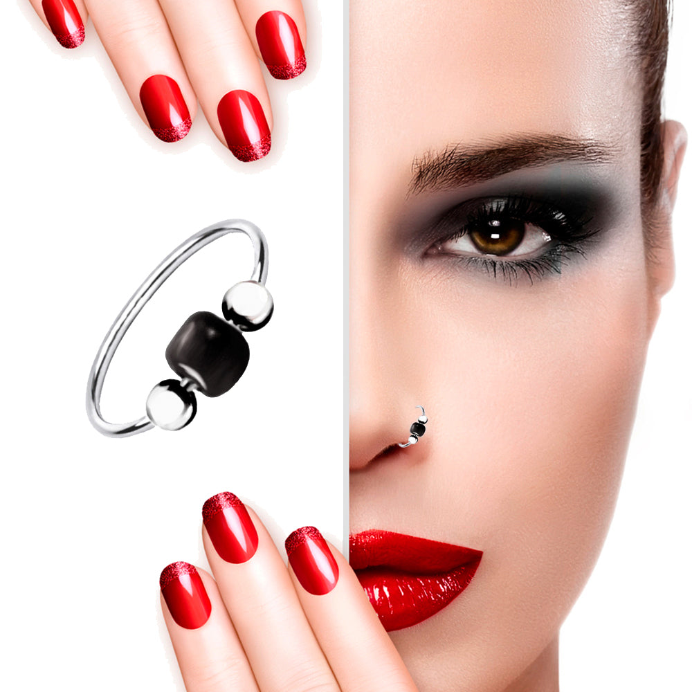 925 Sterling Silber Piercing Ring mit schwarzem Edelstein – Nasen-, Lippen- & Ohrschmuck mit Stil