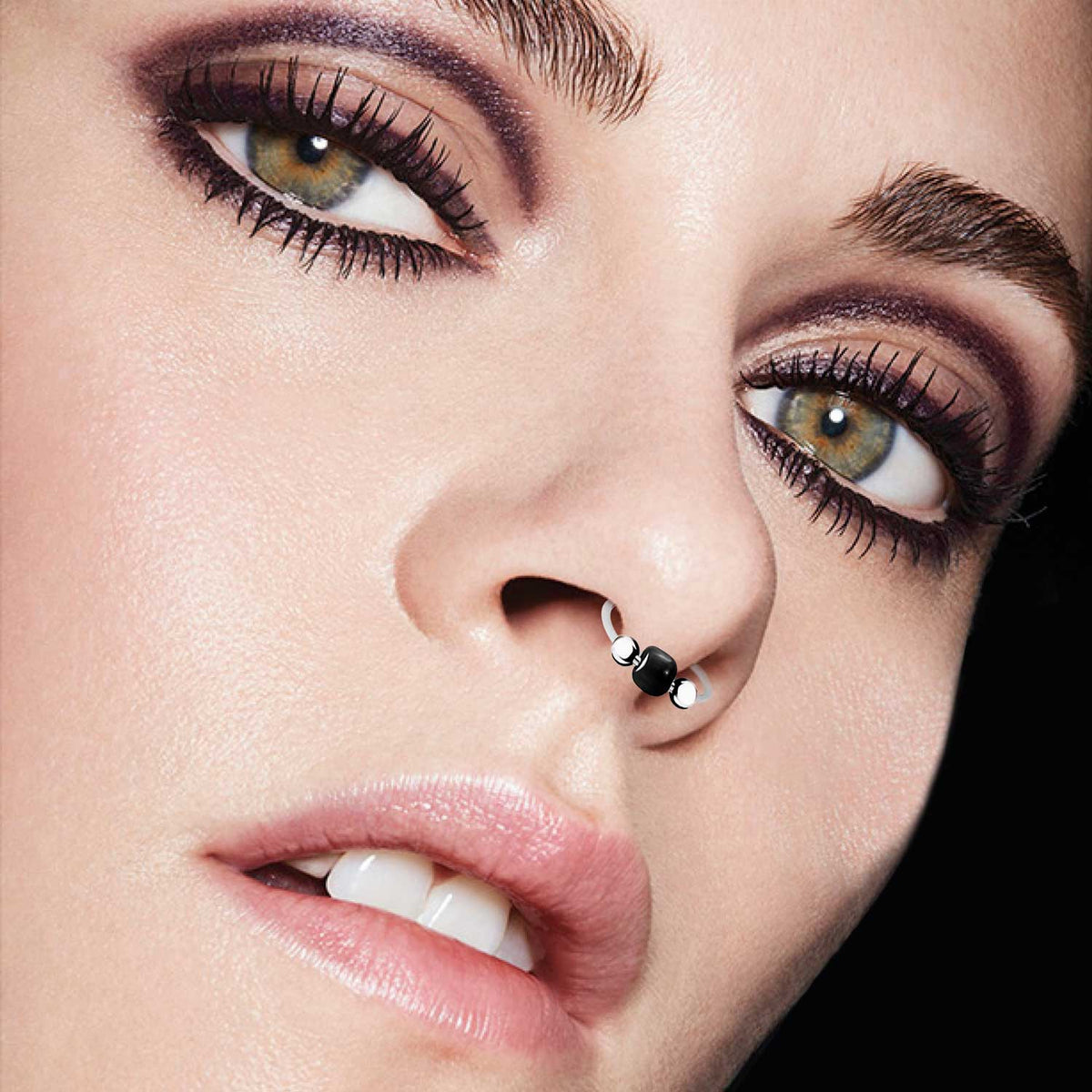 925 Sterling Silber Piercing Ring mit schwarzem Edelstein – Nasen-, Lippen- & Ohrschmuck mit Stil