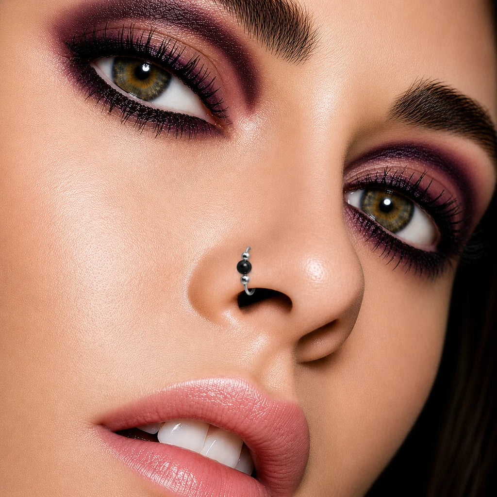 925 Sterling Silber Piercing Ring mit schwarzem Edelstein – Nasen-, Lippen- & Ohrschmuck mit Stil