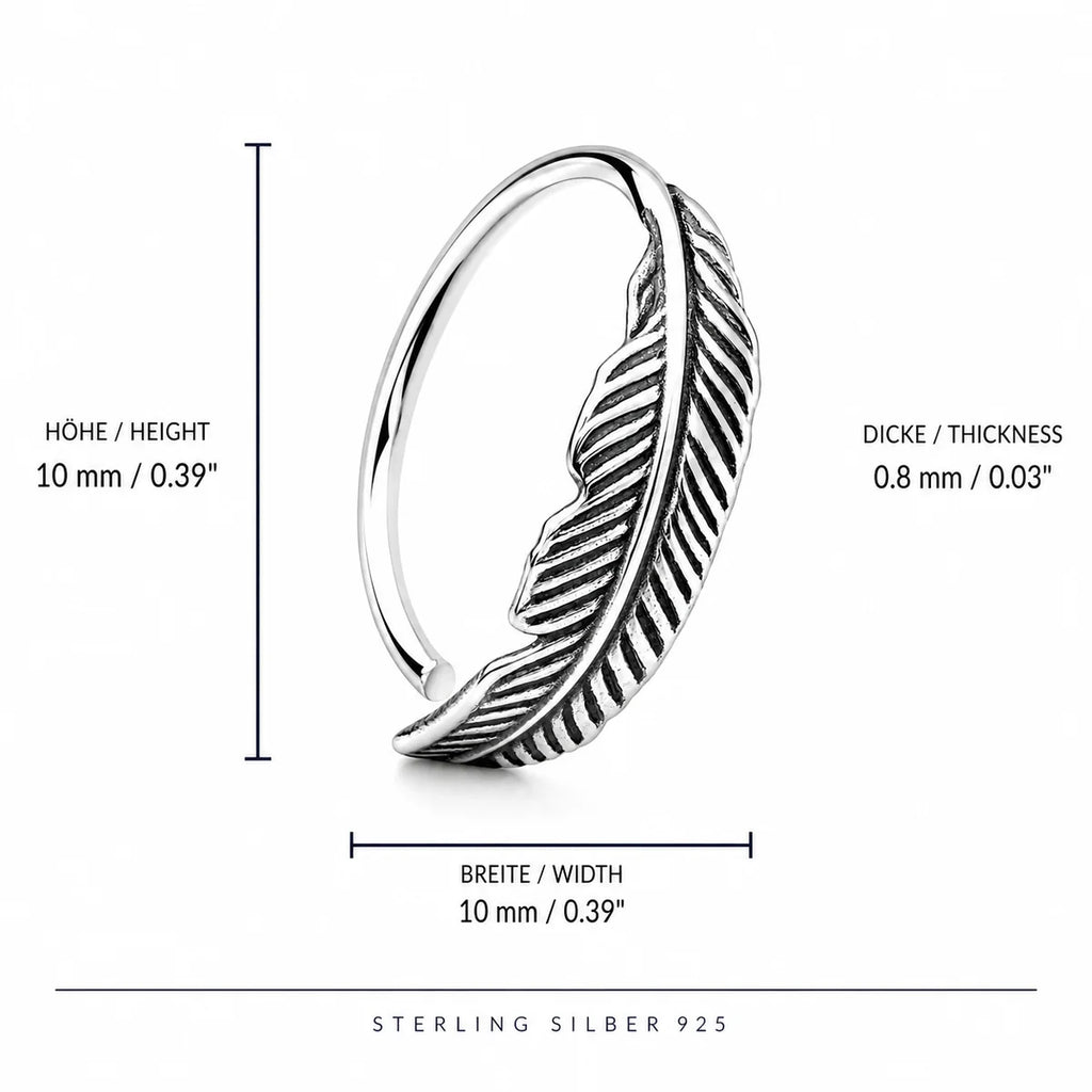 Feiner Feder-Piercingring aus 925 Sterling Silber – eleganter Ohr- & Nasenschmuck