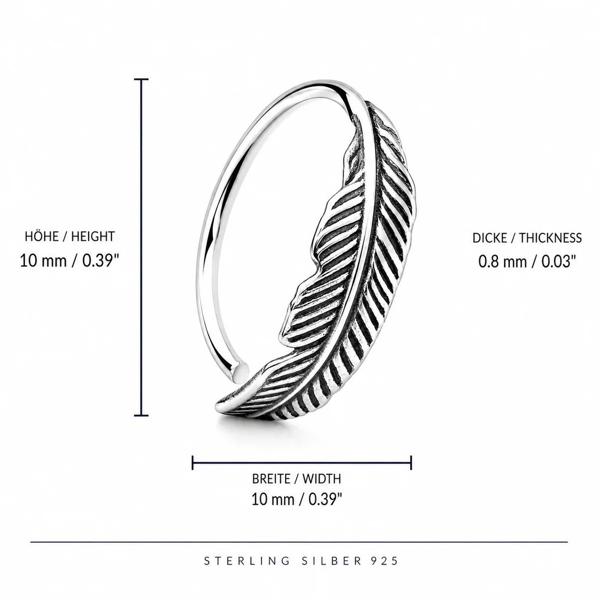 Feiner Feder-Piercingring aus 925 Sterling Silber – eleganter Ohr- & Nasenschmuck