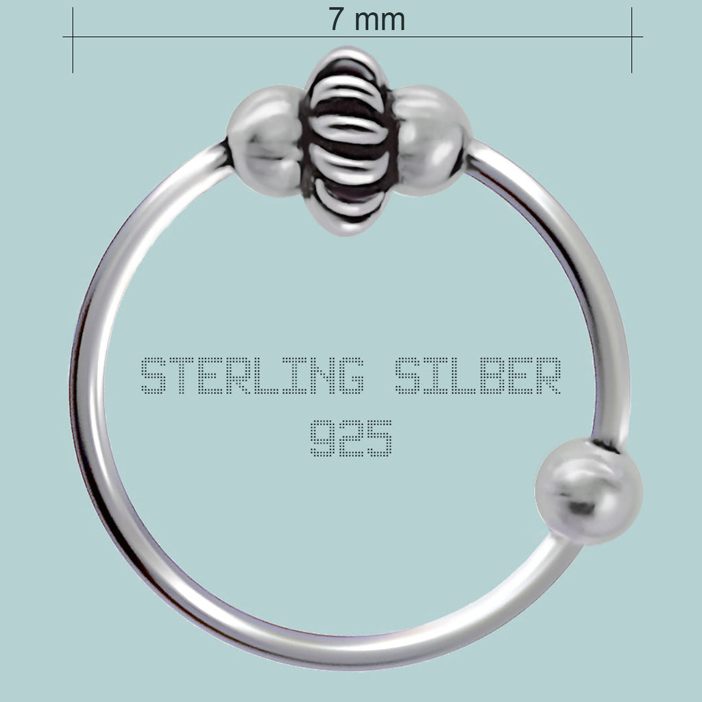 Piercing Ring dünn 925 Silber Hoop Ohrpiercing und Nasenpiercing Ball Closure – Variante 1