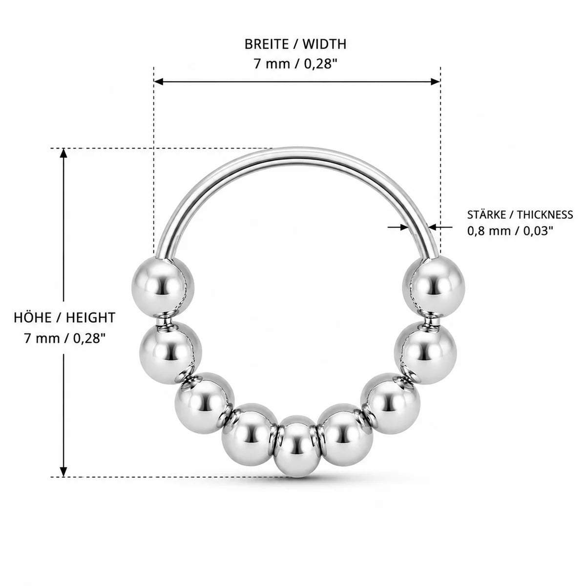 2er Set 925 Sterling Silber Piercing Ringe mit Kugeln – 7 mm & 10 mm, Ohr-, Nasen- & Lippenpiercing