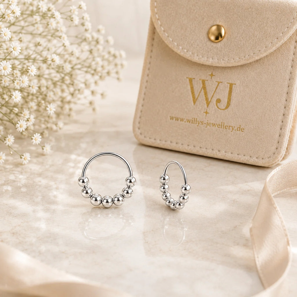 2er Set 925 Sterling Silber Piercing Ringe mit Kugeln – 7 mm & 10 mm, Ohr-, Nasen- & Lippenpiercing