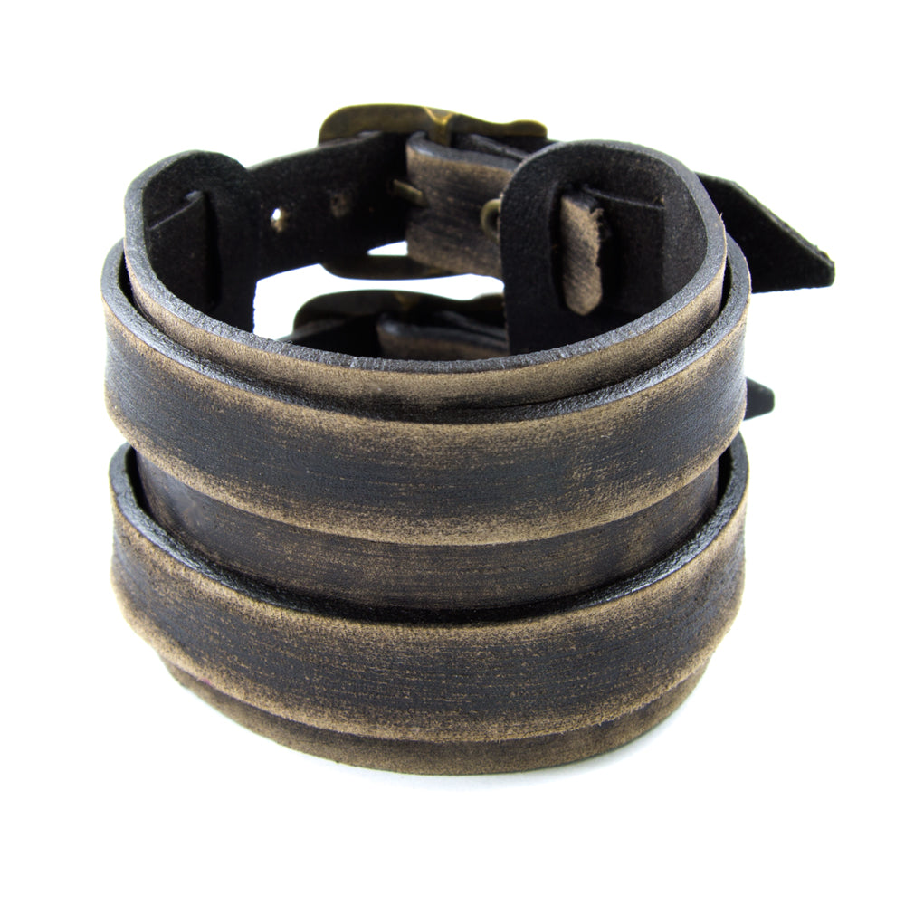 Breites Herren Lederarmband aus Echtleder mit goldener Schnalle, handgefertigt, verstellbar | WILLYS JEWELLERY