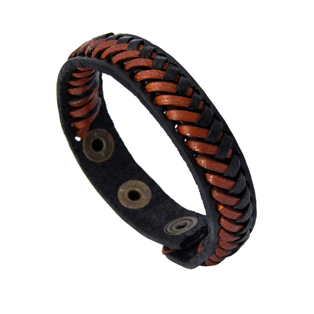 Herren Armband Echt-Leder antiquiert Schwarz-Braun Größen-Verstellbar 180-200 | WILLYS JEWELLERY