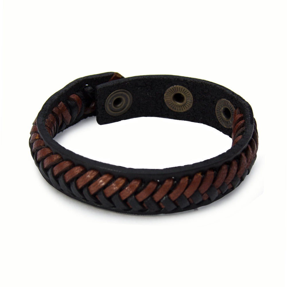 Herren Armband Echt-Leder antiquiert Schwarz-Braun Größen-Verstellbar 180-200 | WILLYS JEWELLERY
