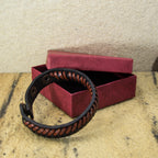 Herren Armband Echt-Leder antiquiert Schwarz-Braun Größen-Verstellbar 180-200 | WILLYS JEWELLERY