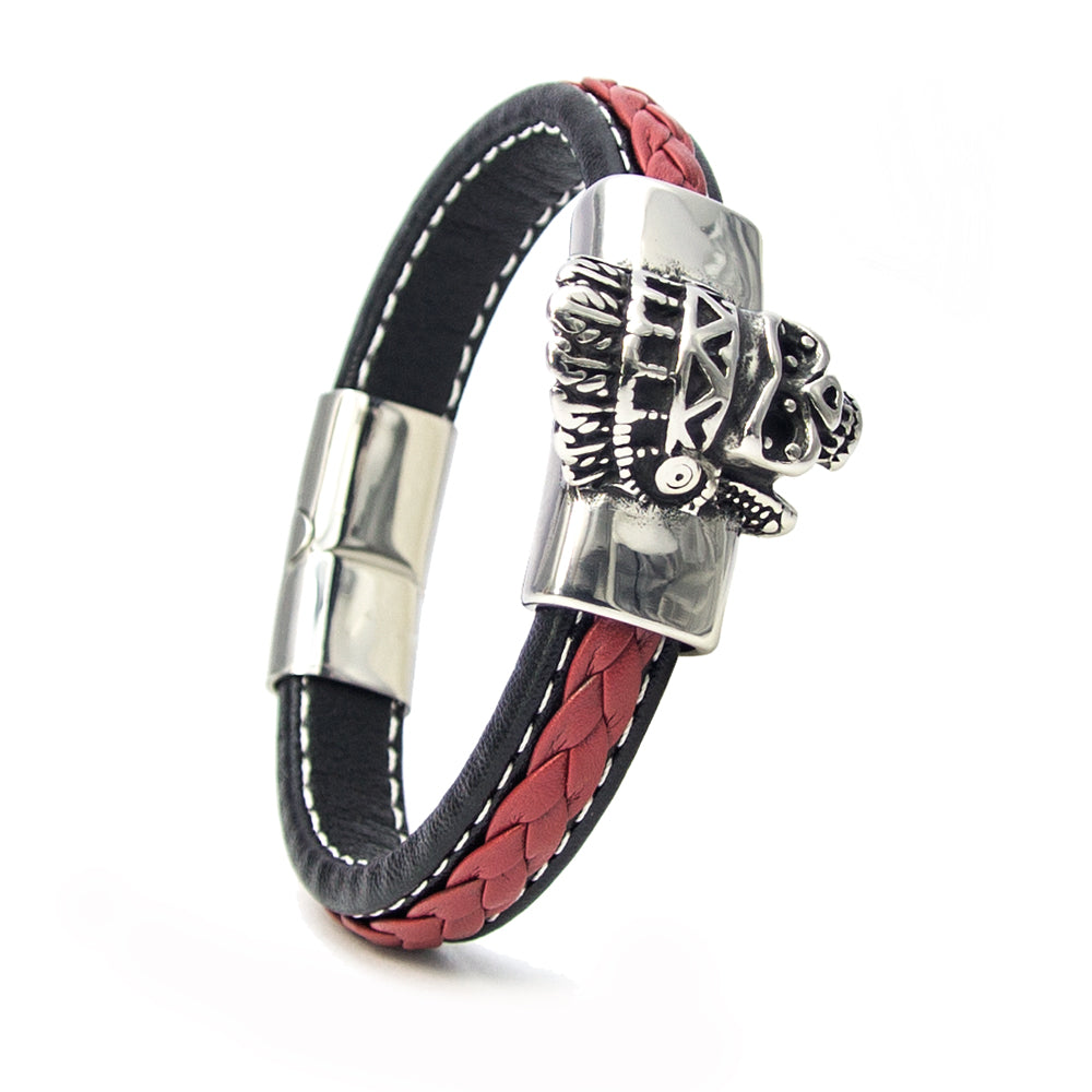 Schwarzes und rotes Lederarmband mit deutscher Handwerkskunst | WILLYS JEWELLERY