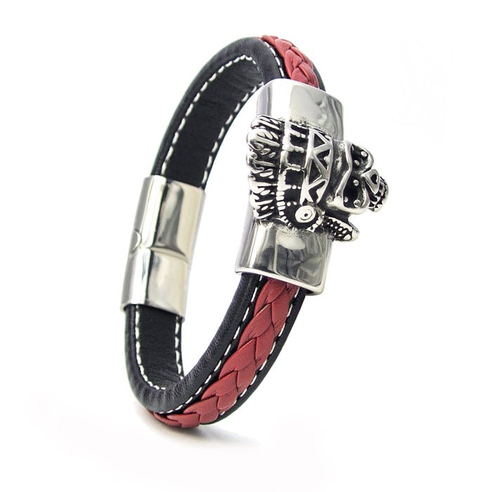 Schwarzes und rotes Lederarmband mit deutscher Handwerkskunst | WILLYS JEWELLERY