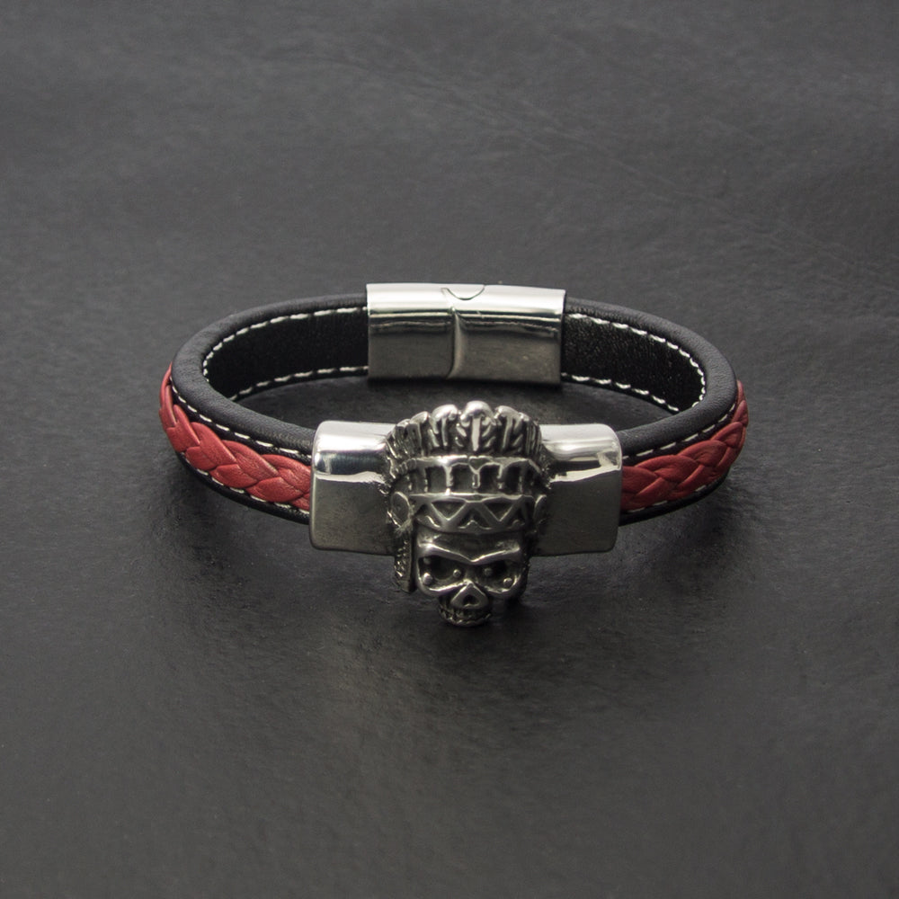 Schwarzes und rotes Lederarmband mit deutscher Handwerkskunst | WILLYS JEWELLERY
