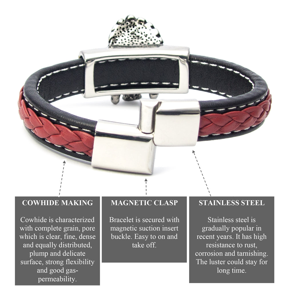 Schwarzes und rotes Lederarmband mit deutscher Handwerkskunst | WILLYS JEWELLERY