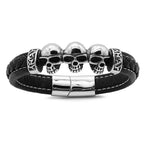 Hochwertiges schwarzes Lederarmband mit Totenkopf-Design | WILLYS JEWELLERY