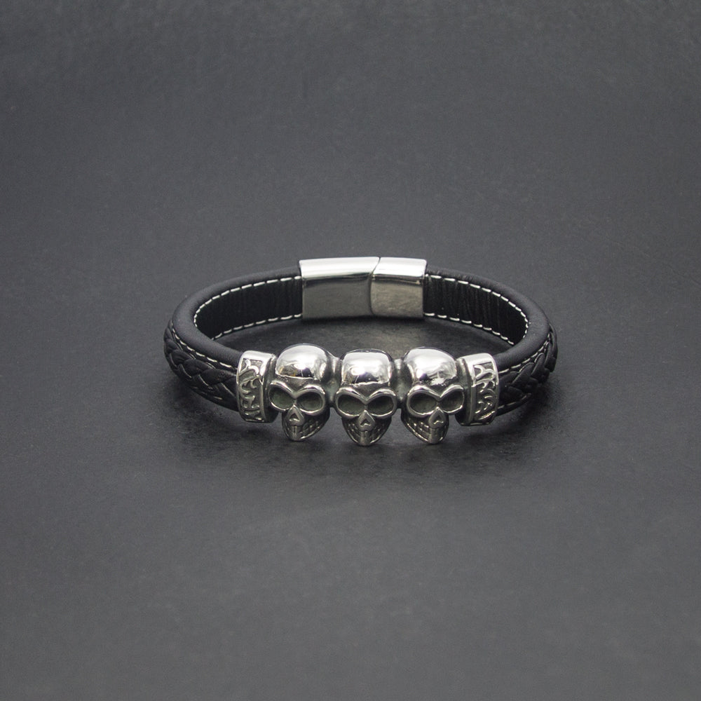 Hochwertiges schwarzes Lederarmband mit Totenkopf-Design | WILLYS JEWELLERY