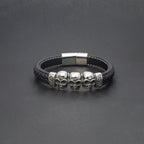 Hochwertiges schwarzes Lederarmband mit Totenkopf-Design | WILLYS JEWELLERY