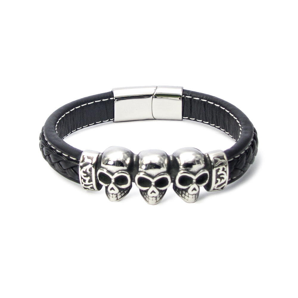 Hochwertiges schwarzes Lederarmband mit Totenkopf-Design | WILLYS JEWELLERY