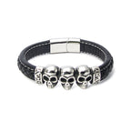 Hochwertiges schwarzes Lederarmband mit Totenkopf-Design | WILLYS JEWELLERY