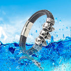 Hochwertiges schwarzes Lederarmband mit Totenkopf-Design | WILLYS JEWELLERY