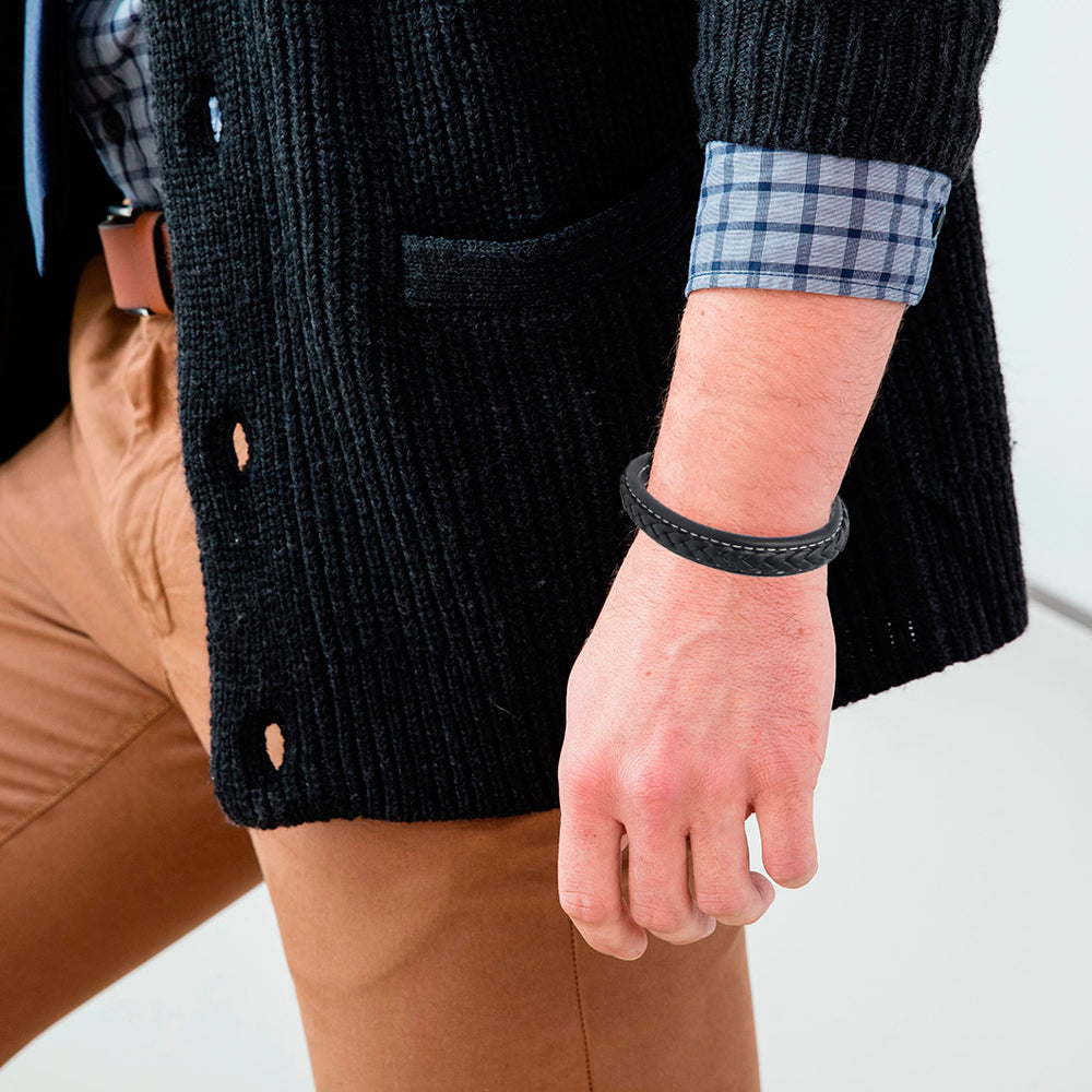Hochwertiges schwarzes Lederarmband | WILLYS JEWELLERY