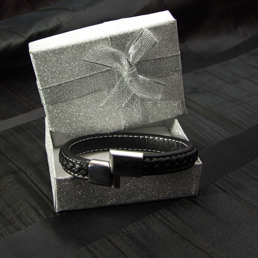 Hochwertiges schwarzes Lederarmband | WILLYS JEWELLERY