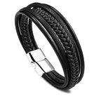 Mehrreihiges Armband aus echtem Leder in Schwarz | WILLYS JEWELLERY