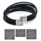 Mehrreihiges Armband aus echtem Leder in Schwarz | WILLYS JEWELLERY