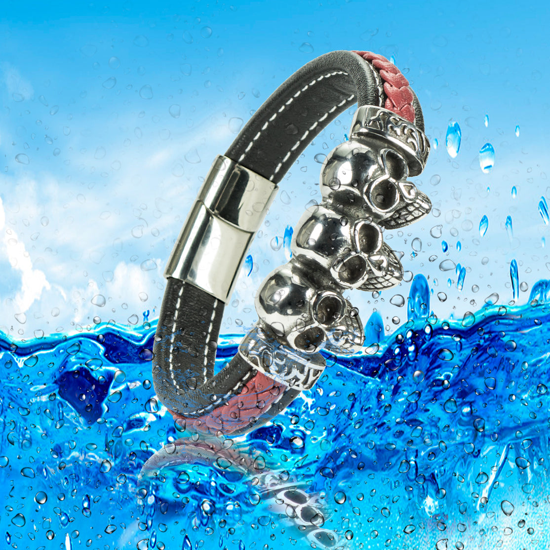 In Deutschland hergestelltes schwarzes und rotes Lederarmband – unvergleichliche Qualität und Stil | WILLYS JEWELLERY