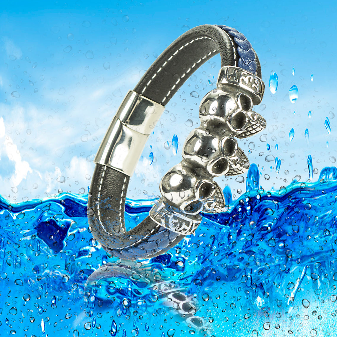 Elegantes schwarzes und blaues Lederarmband: Hochwertiges, benutzerfreundliches Design | WILLYS JEWELLERY