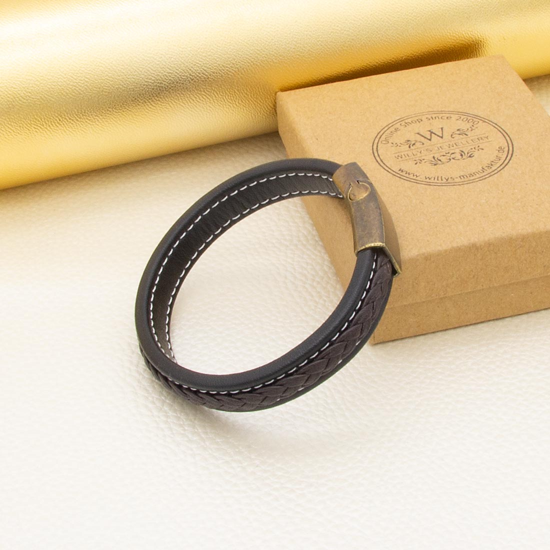 Geflochtenes Echtlederarmband in Braun und Schwarz | WILLYS JEWELLERY