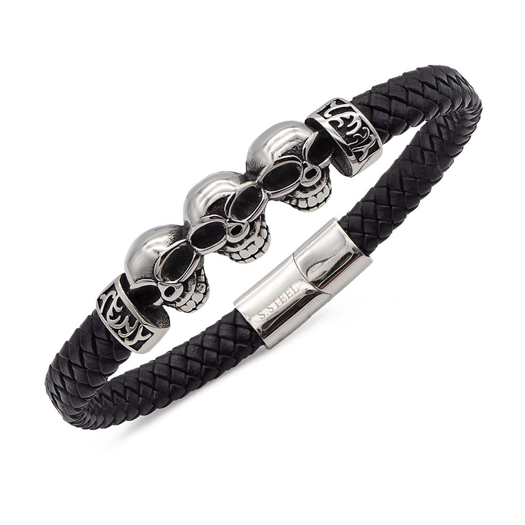 Armband aus echtem Leder mit Totenkopf-Design in Schwarz | WILLYS JEWELLERY