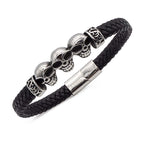 Armband aus echtem Leder mit Totenkopf-Design in Schwarz | WILLYS JEWELLERY