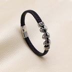 Armband aus echtem Leder mit Totenkopf-Design in Schwarz | WILLYS JEWELLERY