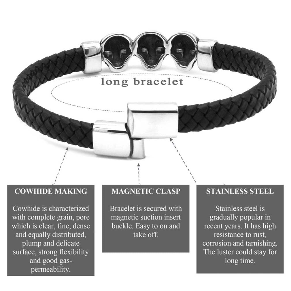 Armband aus echtem Leder mit Totenkopf-Design in Schwarz | WILLYS JEWELLERY
