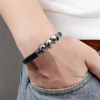 Armband aus echtem Leder mit Totenkopf-Design in Schwarz | WILLYS JEWELLERY