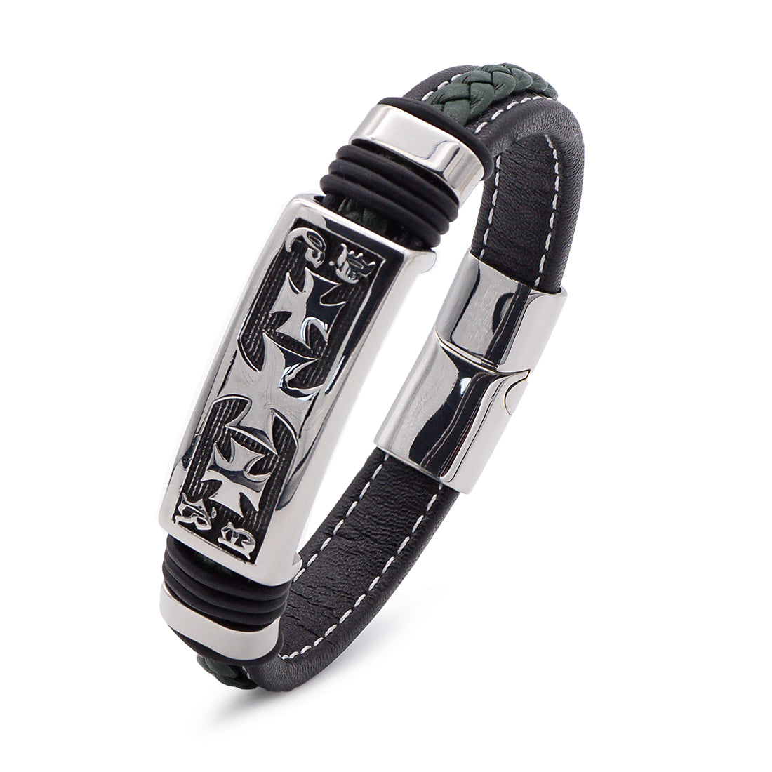 Olivgrünes Herrenarmband aus Leder und Edelstahl – ein stilvolles Statement-Stück | WILLYS JEWELLERY