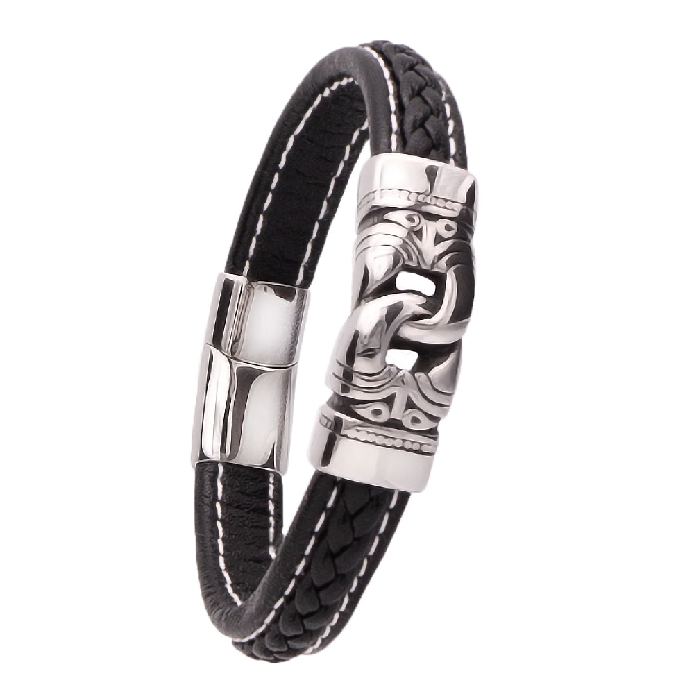 Mehrreihiges Armband aus echtem Leder in Schwarz | WILLYS JEWELLERY