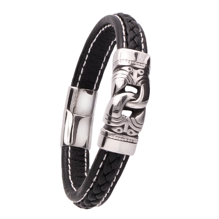 Mehrreihiges Armband aus echtem Leder in Schwarz | WILLYS JEWELLERY