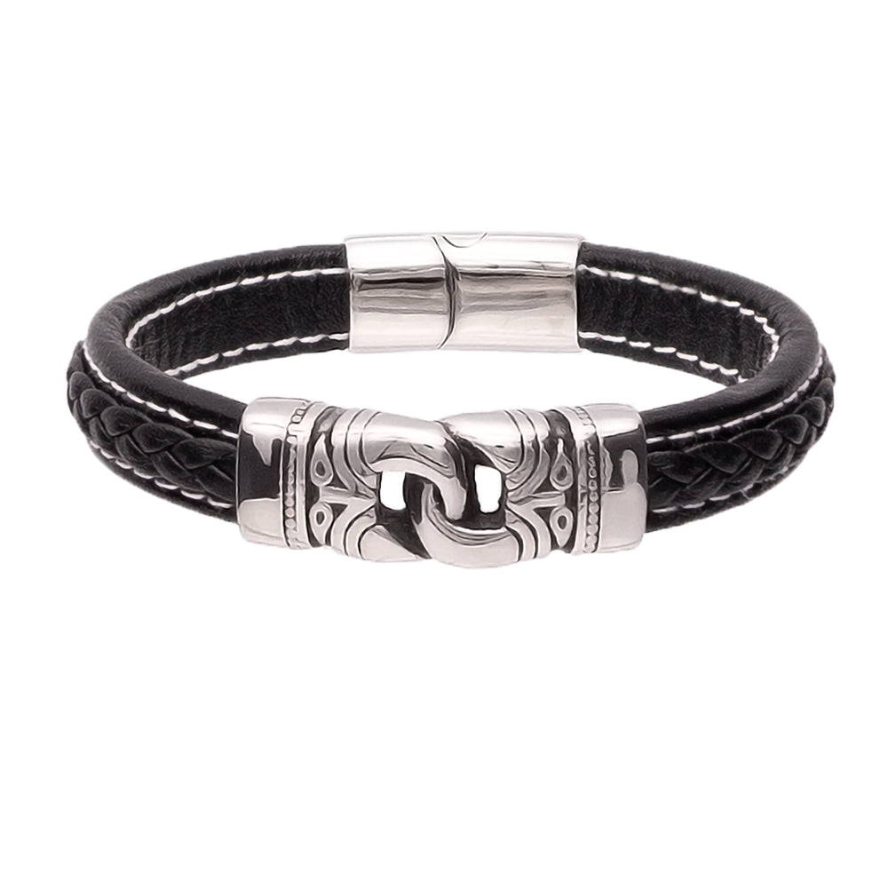 Mehrreihiges Armband aus echtem Leder in Schwarz | WILLYS JEWELLERY