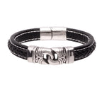 Mehrreihiges Armband aus echtem Leder in Schwarz | WILLYS JEWELLERY
