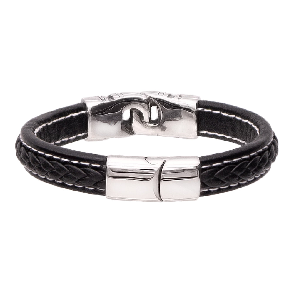 Mehrreihiges Armband aus echtem Leder in Schwarz | WILLYS JEWELLERY