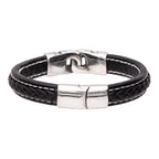 Mehrreihiges Armband aus echtem Leder in Schwarz | WILLYS JEWELLERY