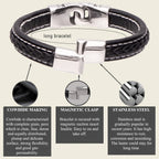 Mehrreihiges Armband aus echtem Leder in Schwarz | WILLYS JEWELLERY