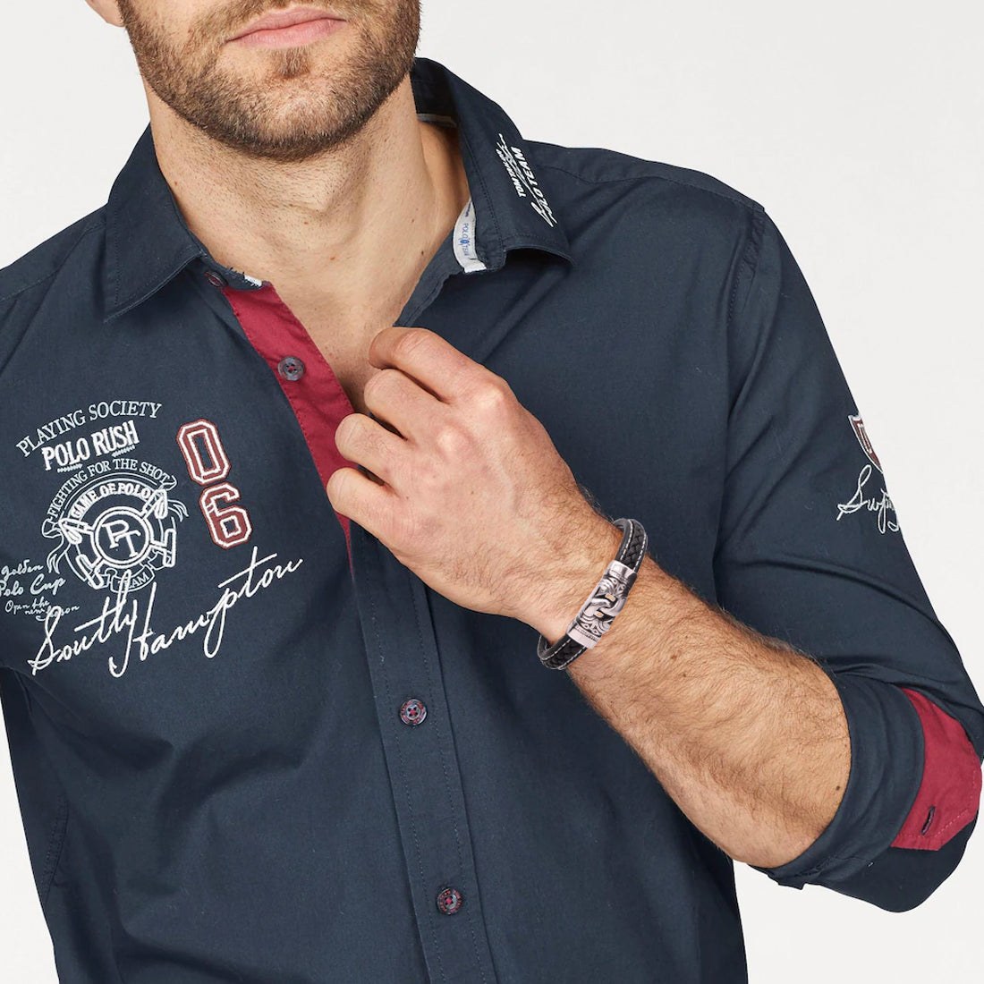 Mehrreihiges Armband aus echtem Leder in Schwarz | WILLYS JEWELLERY