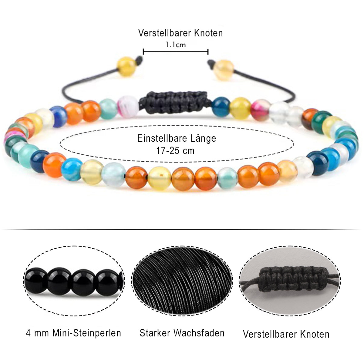 Armband aus Chakra-Naturstein-Perlen mit Verstellbarer Knoten | WILLYS JEWELLERY