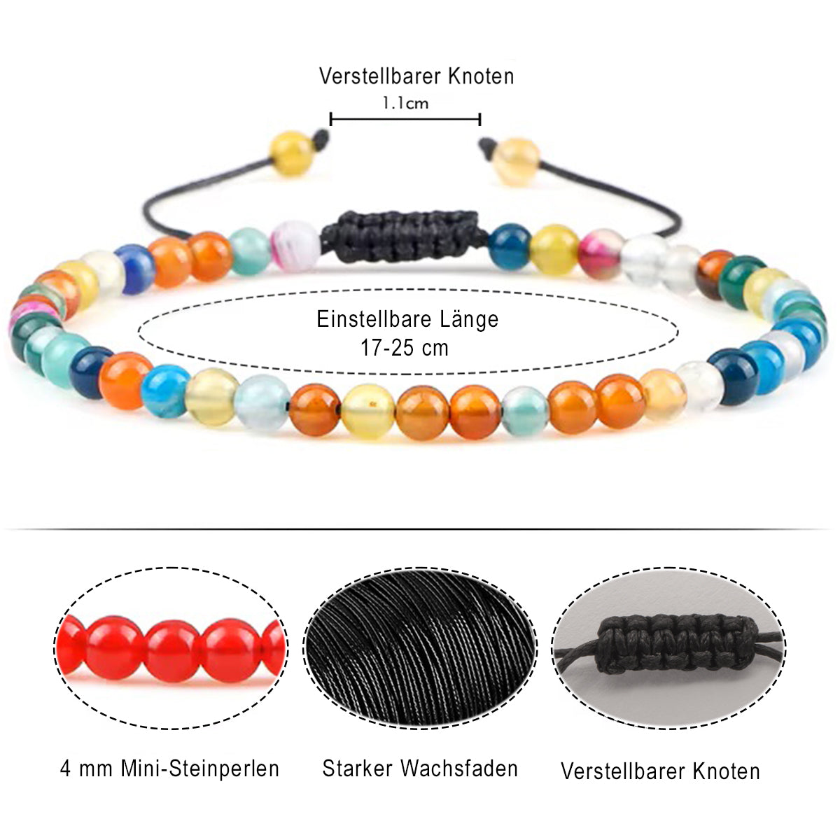 Armband aus Chakra-Naturstein-Perlen mit Verstellbarer Knoten | WILLYS JEWELLERY