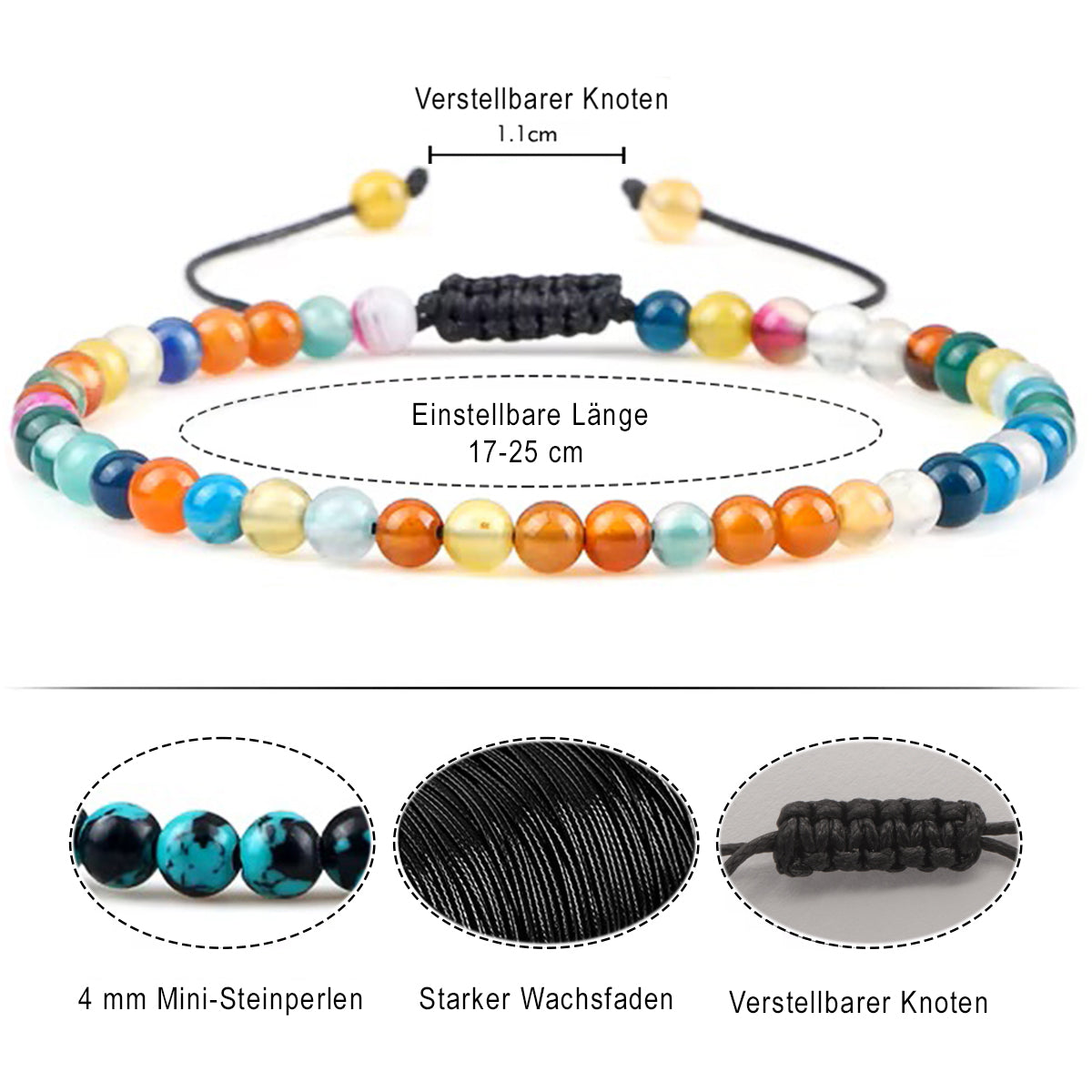 Armband aus Chakra-Naturstein-Perlen mit Verstellbarer Knoten | WILLYS JEWELLERY